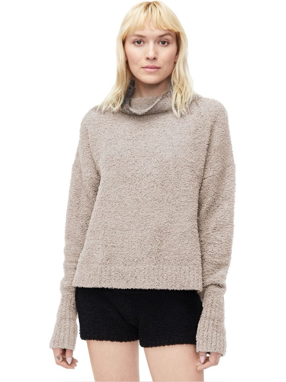UGG Sage Sweater Cowl Neck Fluffy Textured Ribbed Minimal Neutral